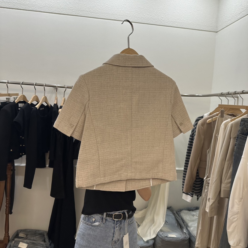 NOWHERE直郵韓國代購㊣女裝新品熱賣時尚人氣推薦25春夏夾克亞麻NOWHERE夾克