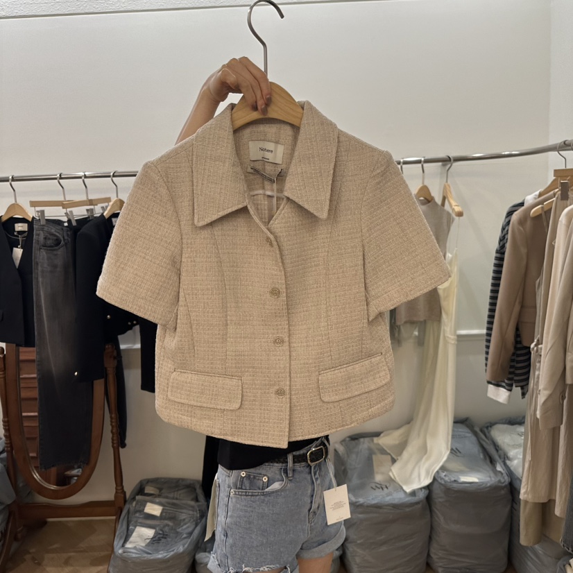 NOWHERE直郵韓國代購㊣女裝新品熱賣時尚人氣推薦25春夏夾克亞麻NOWHERE夾克