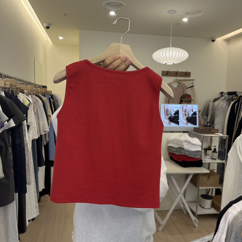 LOGON直郵韓國代購㊣女裝新款熱賣時尚25春夏休閑吊帶背心褶皺LOGON吊帶/背心