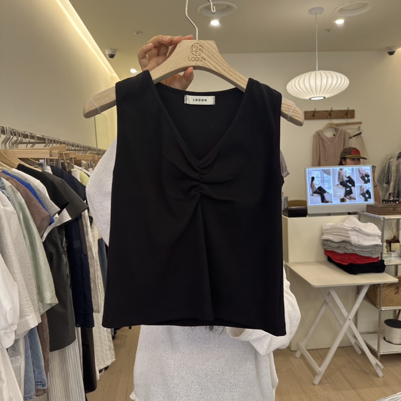 LOGON直郵韓國代購㊣女裝新款熱賣時尚25春夏休閑吊帶背心褶皺LOGON吊帶/背心圖色4