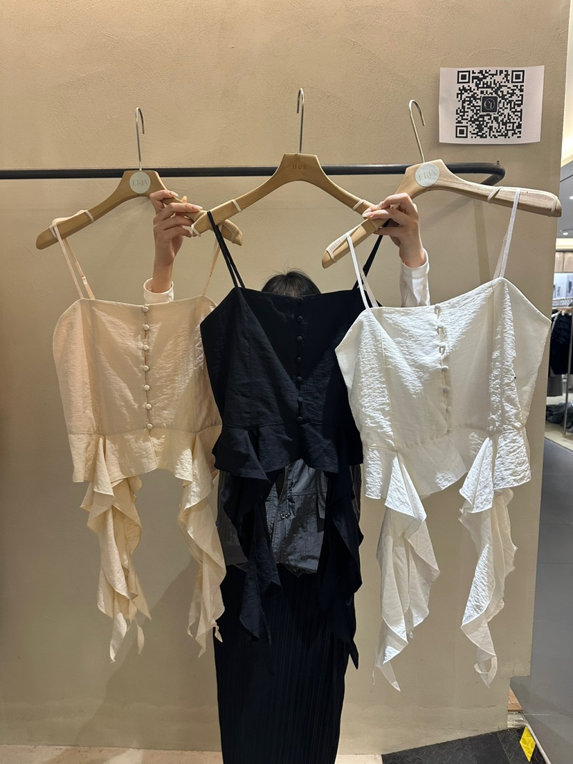 ERIA韓國直郵㊣女裝新品休閑人氣25春夏吊帶背心荷葉邊緊身ERIA/HUE吊帶/背心