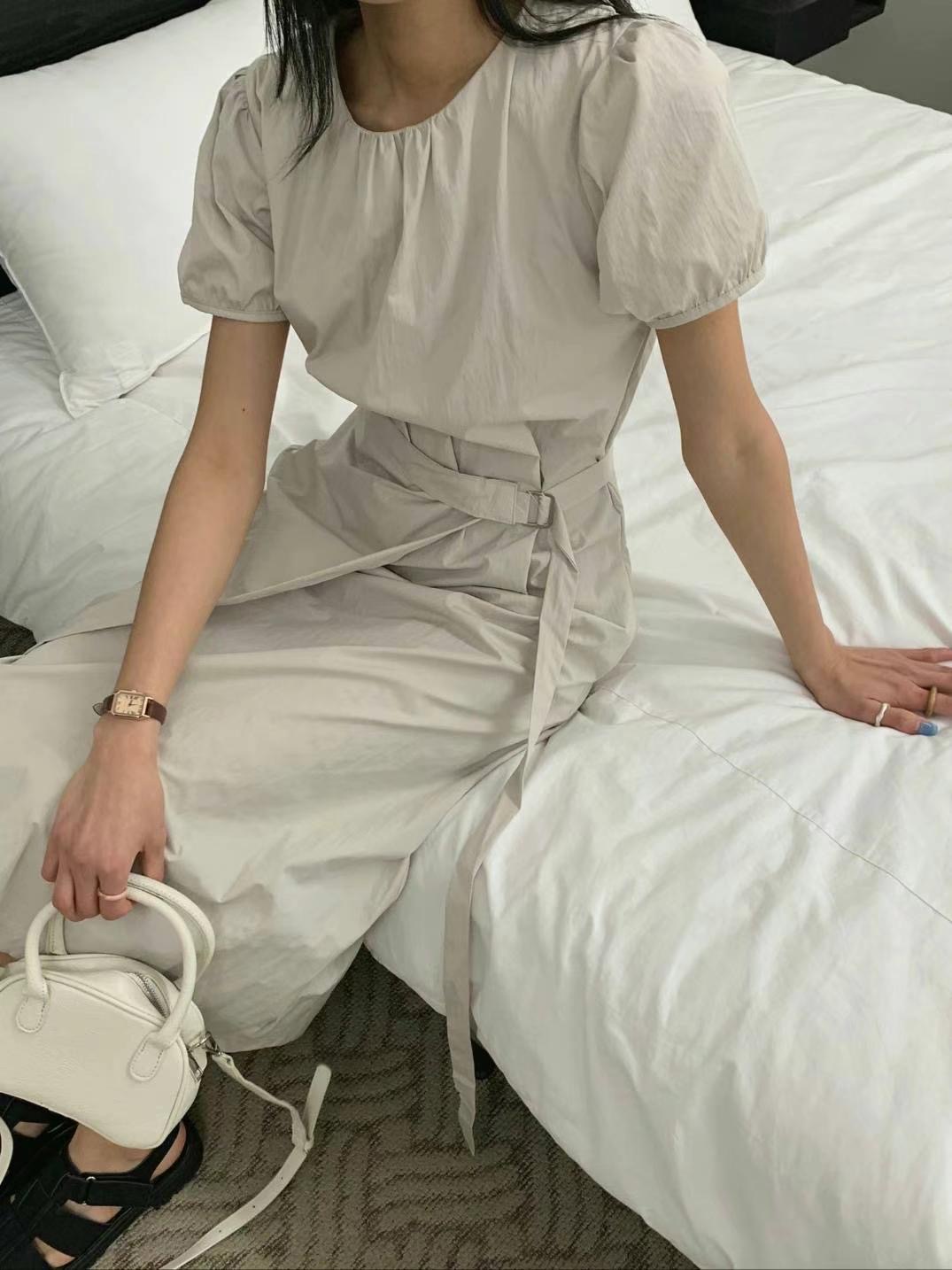 THEMAIN韓國直郵㊣東大門實拍女裝新品推薦熱賣連衣裙含腰帶THEMAIN連衣裙
