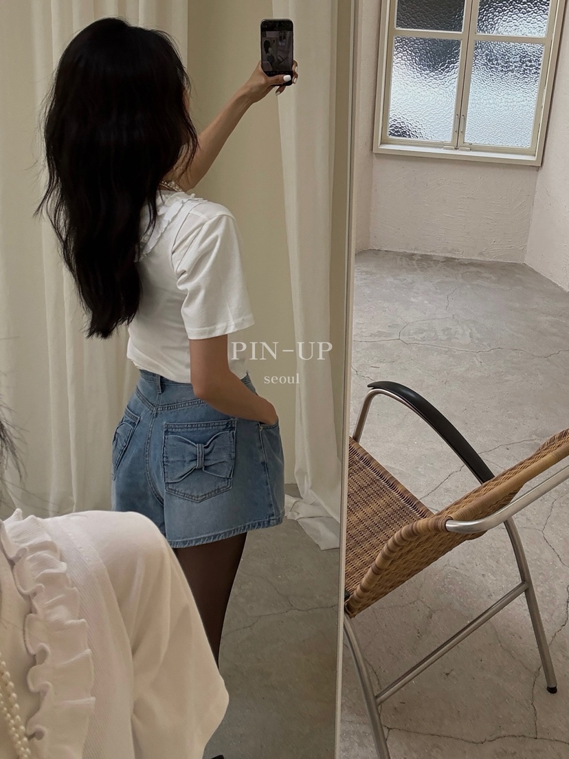 PIN-UP韓國直郵㊣東大門實拍女裝新品推薦時尚人氣短褲蝴蝶結PIN-UP短褲