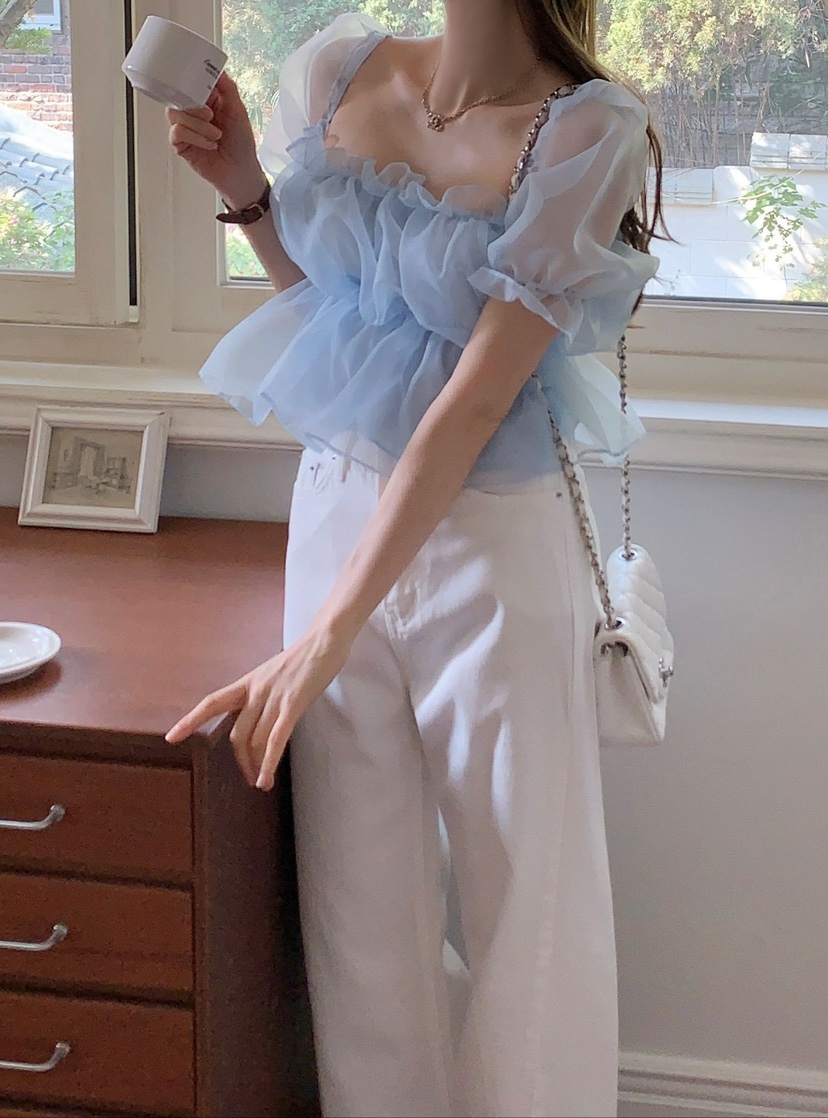 CRONG直郵韓國代購㊣女裝新品人氣時尚休閑25春夏襯衫蕾絲衫CRONG襯衫/蕾絲衫