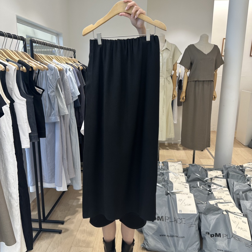 OVU直郵韓國代購㊣女裝新品時尚推薦熱賣休閑25春夏長裙褶皺OVU長裙圖色3