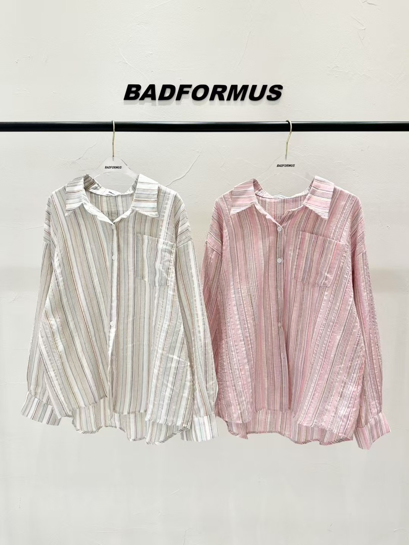 BADFORMUS韓國直郵㊣女裝新款推薦熱賣人氣休閑襯衫蕾絲衫條紋BADFORMUS襯衫/蕾絲衫