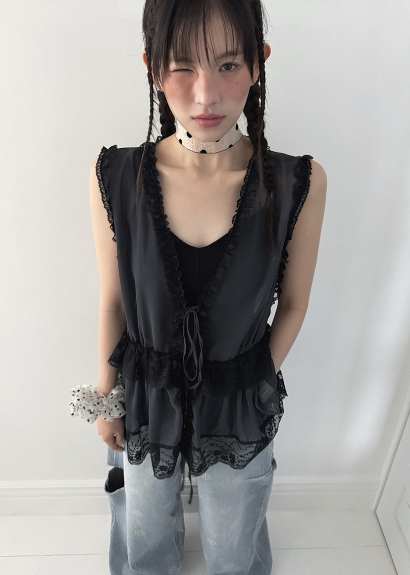 CLODE韓國㊣直郵東大門代購女裝新款25春夏休閑熱賣馬甲荷葉邊CLODE馬甲圖色3