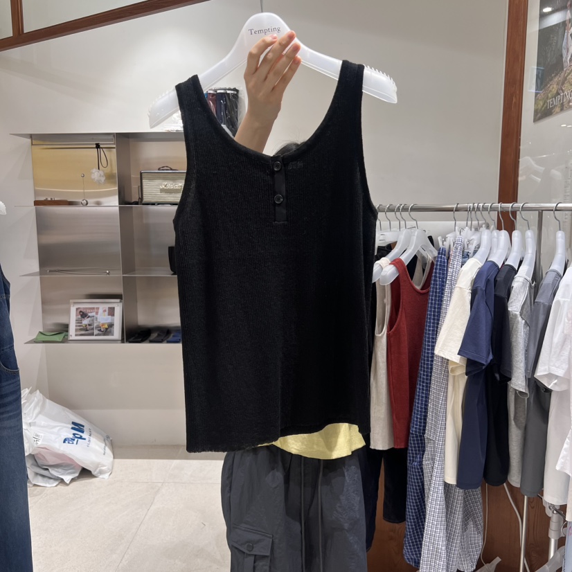 TEMPTING直郵韓國代購㊣女裝新款時尚休閑吊帶背心亞麻羅紋TEMPTING吊帶/背心圖色3