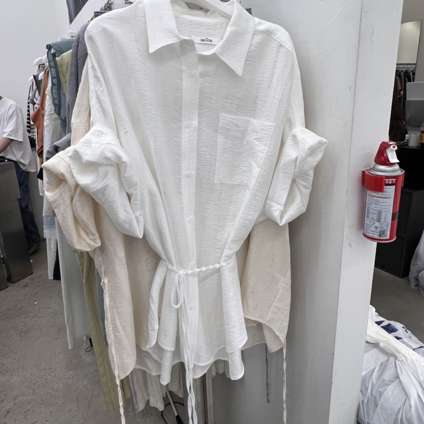 BREATHE韓國直郵㊣東大門實拍女裝新品休閑襯衫蕾絲衫含腰繩BREATHE襯衫/蕾絲衫