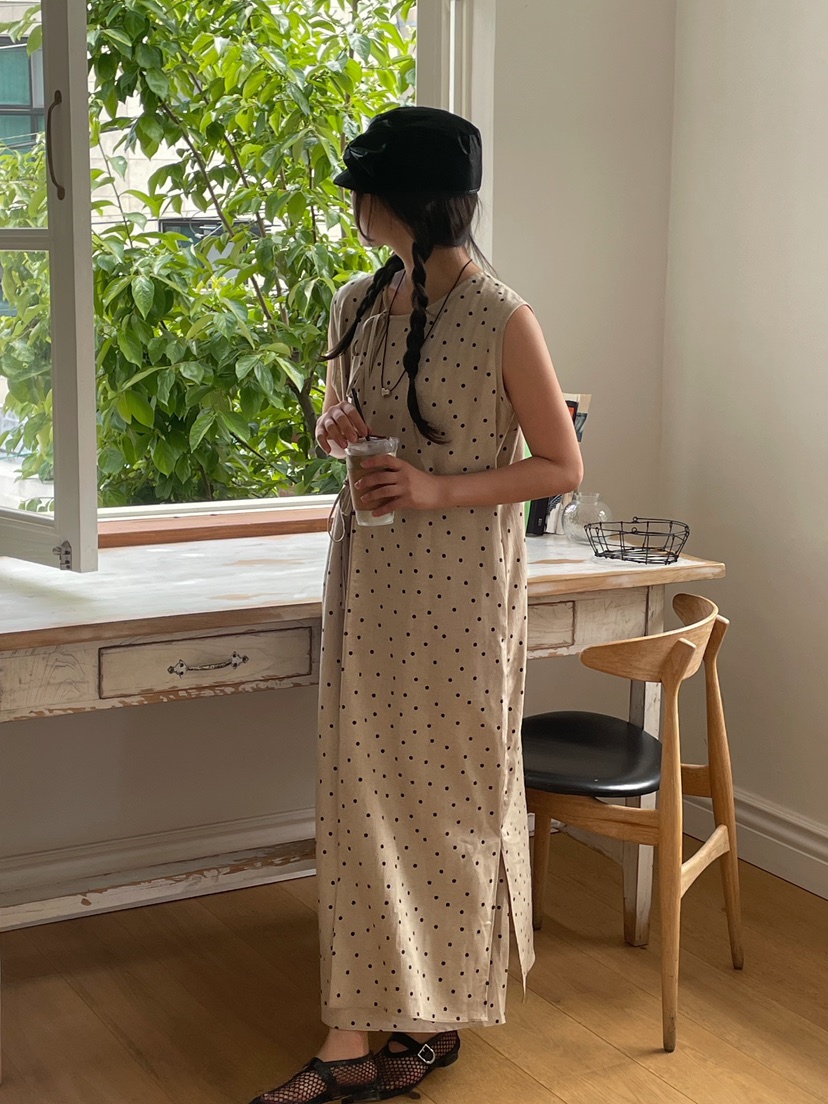 ONDO-P韓國直郵㊣女裝新品時尚休閑25春夏熱賣連衣裙亞麻長款ONDO-P連衣裙