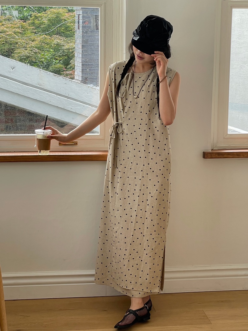 ONDO-P韓國直郵㊣女裝新品時尚休閑25春夏熱賣連衣裙亞麻長款ONDO-P連衣裙