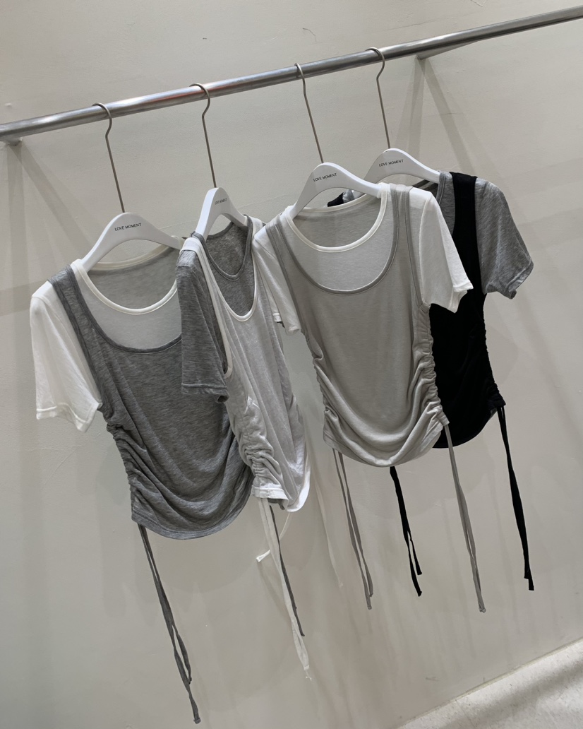 LOVE MOMENT韓國代購女士新品熱賣職業休閑25春夏T恤天絲褶皺LOVE MOMENTT恤