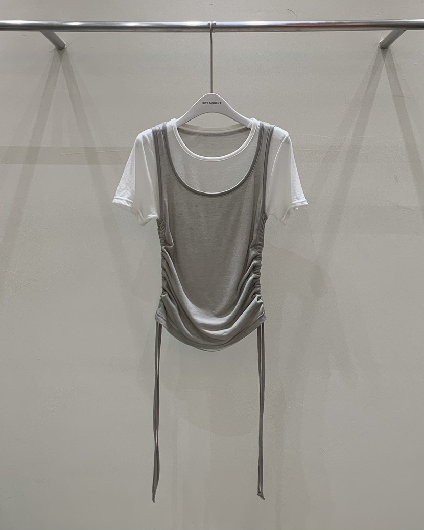 LOVE MOMENT韓國代購女士新品熱賣職業休閑25春夏T恤天絲褶皺LOVE MOMENTT恤圖色3