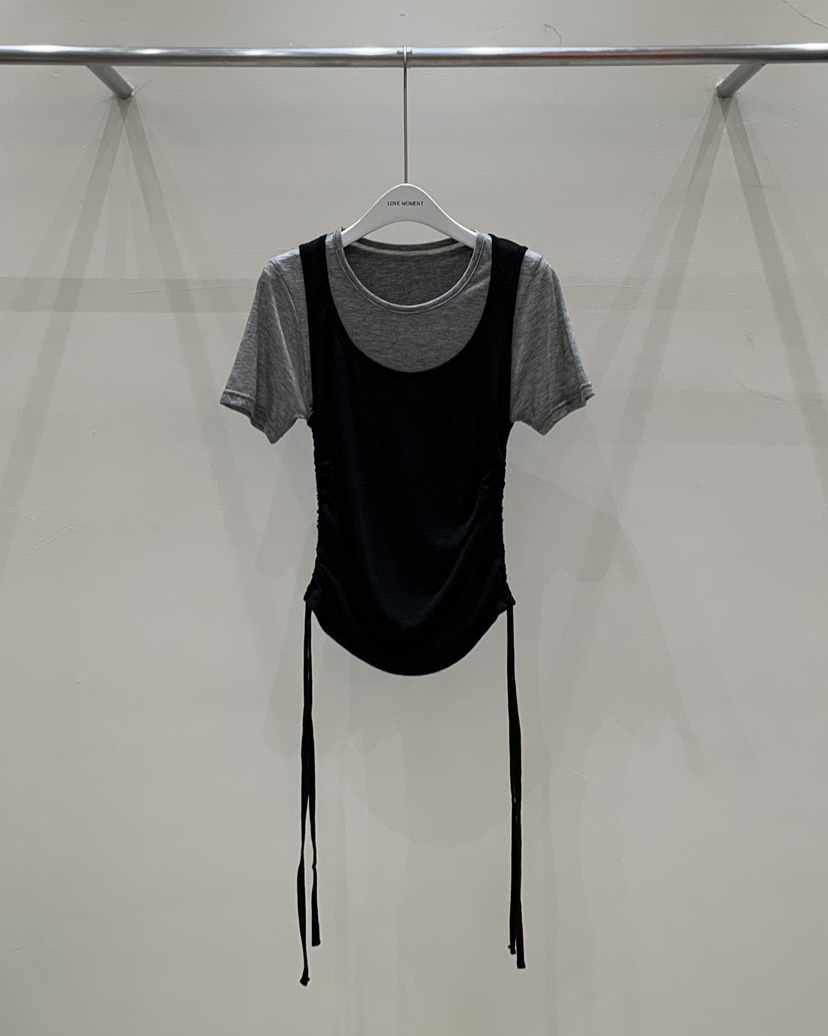 LOVE MOMENT韓國代購女士新品熱賣職業休閑25春夏T恤天絲褶皺LOVE MOMENTT恤圖色4