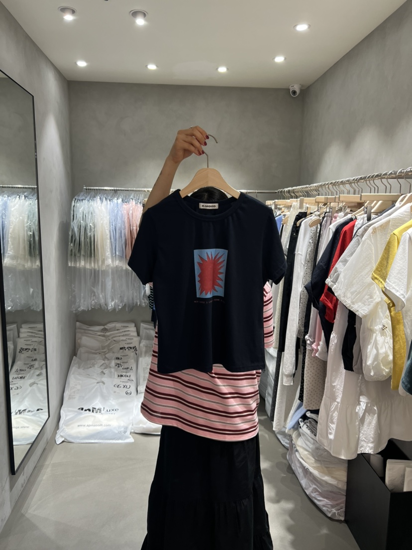 X-MOOD韓國㊣直郵東大門代購女裝新品時尚25春夏推薦人氣T恤X-MOODT恤圖色3