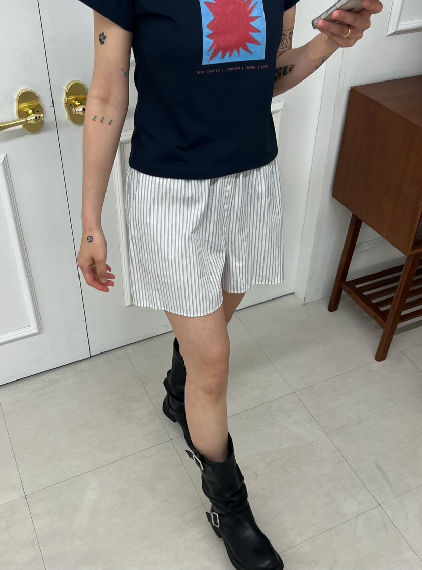 X-MOOD直郵韓國代購㊣女裝新品休閑人氣時尚熱賣25春夏短褲條紋X-MOOD短褲