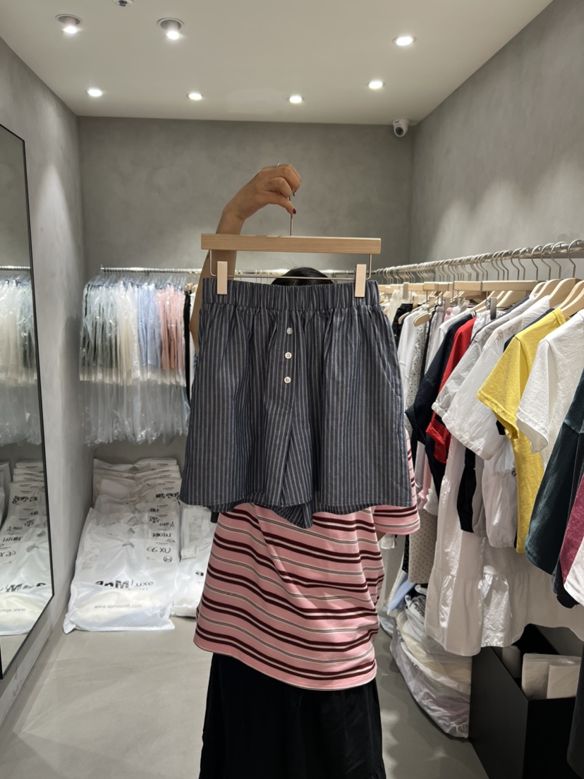 X-MOOD直郵韓國代購㊣女裝新品休閑人氣時尚熱賣25春夏短褲條紋X-MOOD短褲圖色2