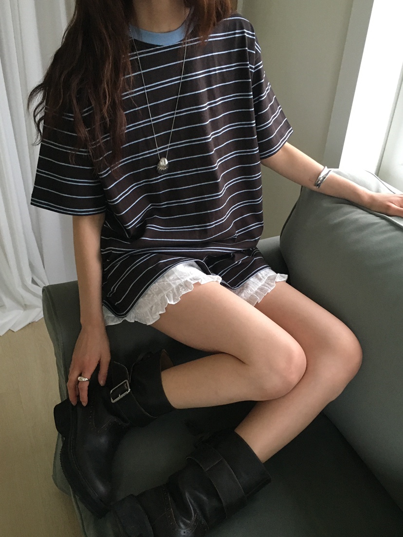 OURS韓國直郵㊣東大門實拍女裝新品熱賣推薦休閑人氣T恤條紋OURST恤