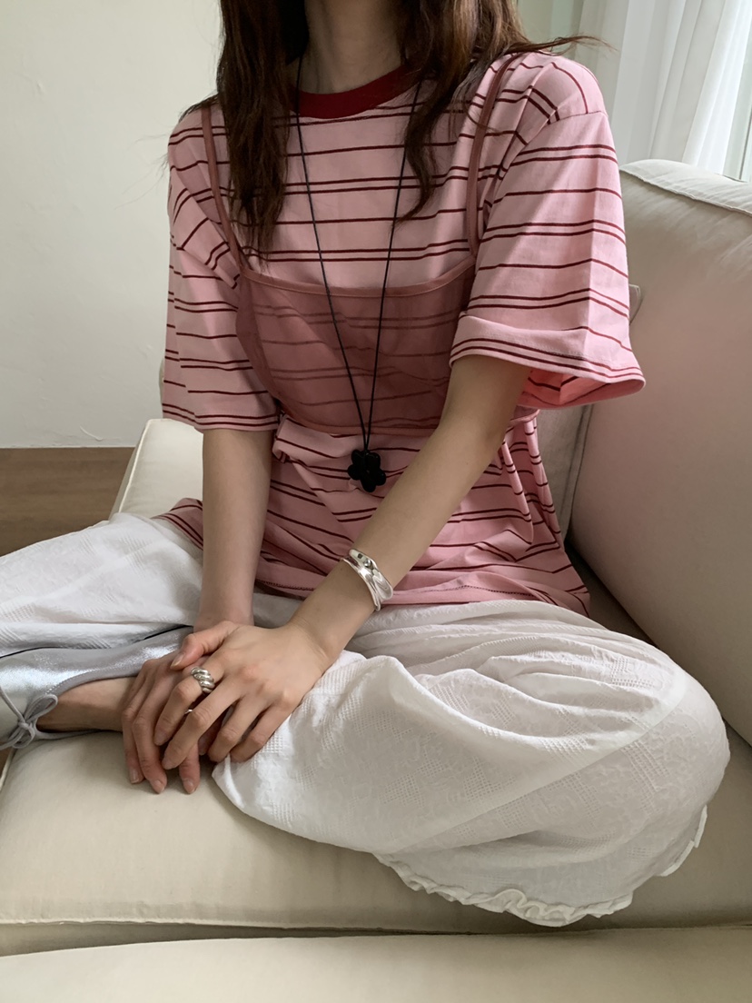 OURS韓國直郵㊣東大門實拍女裝新品熱賣推薦休閑人氣T恤條紋OURST恤