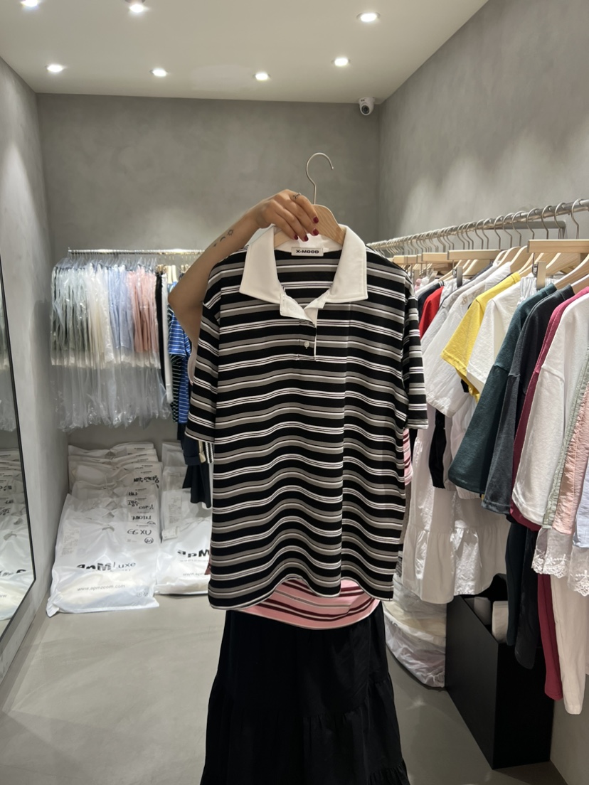 X-MOOD韓國直郵㊣女裝新品時尚熱賣25春夏休閑推薦人氣T恤X-MOODT恤圖色2