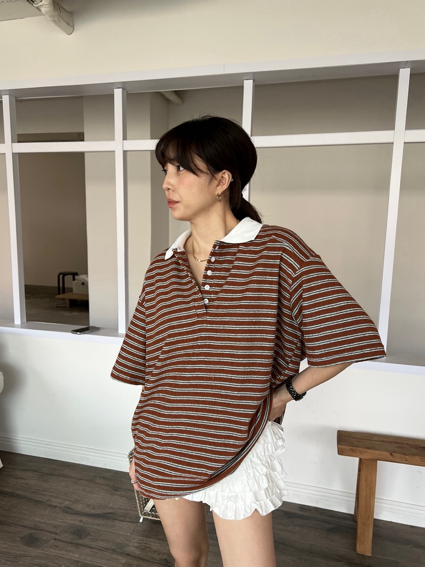 SOLAR直郵韓國代購㊣女裝新品時尚熱賣休閑25春夏人氣T恤條紋SOLART恤