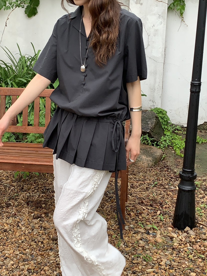OURS韓國直郵㊣女裝新款熱賣推薦休閑時尚人氣襯衫蕾絲衫褶皺OURS襯衫/蕾絲衫