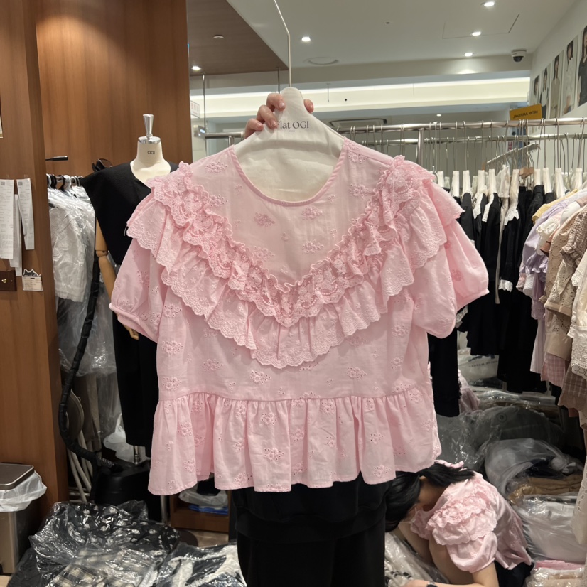 OGI韓國直郵㊣女裝新品推薦熱賣休閑時尚人氣25春夏襯衫蕾絲衫FLat OGI襯衫/蕾絲衫