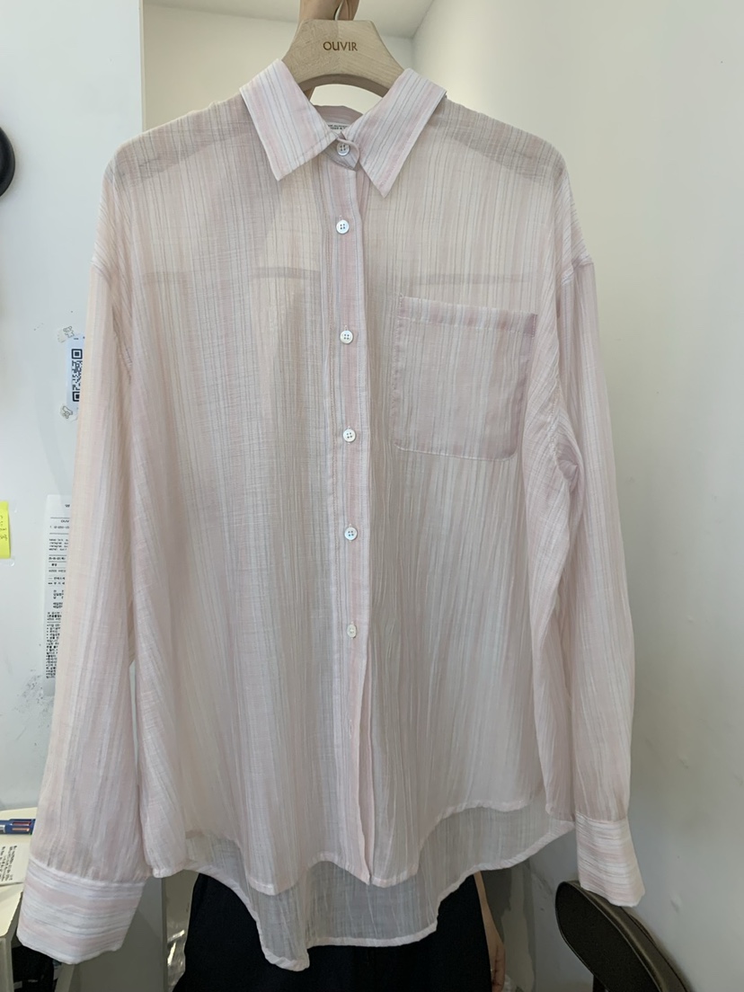 OUVIR韓國㊣直郵東大門代購女裝新品25春夏襯衫蕾絲衫透明條紋O.V.R/OUVIR襯衫/蕾絲衫圖色2