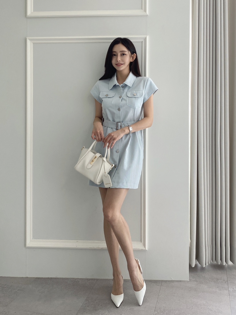 CLOTH韓國㊣直郵東大門代購女裝新品休閑人氣時尚連衣裙含腰帶CLOTH連衣裙