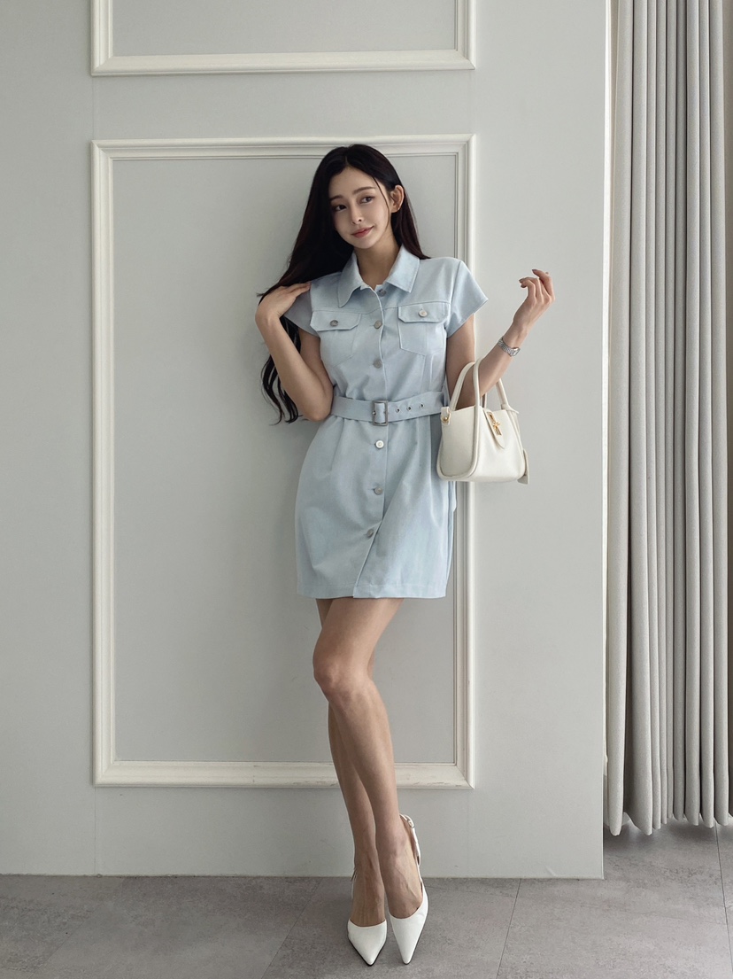 CLOTH韓國㊣直郵東大門代購女裝新品休閑人氣時尚連衣裙含腰帶CLOTH連衣裙