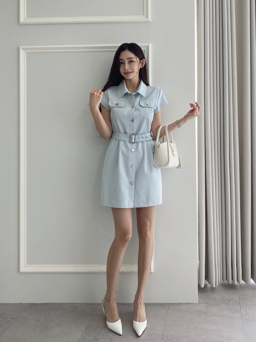 CLOTH韓國㊣直郵東大門代購女裝新品休閑人氣時尚連衣裙含腰帶CLOTH連衣裙