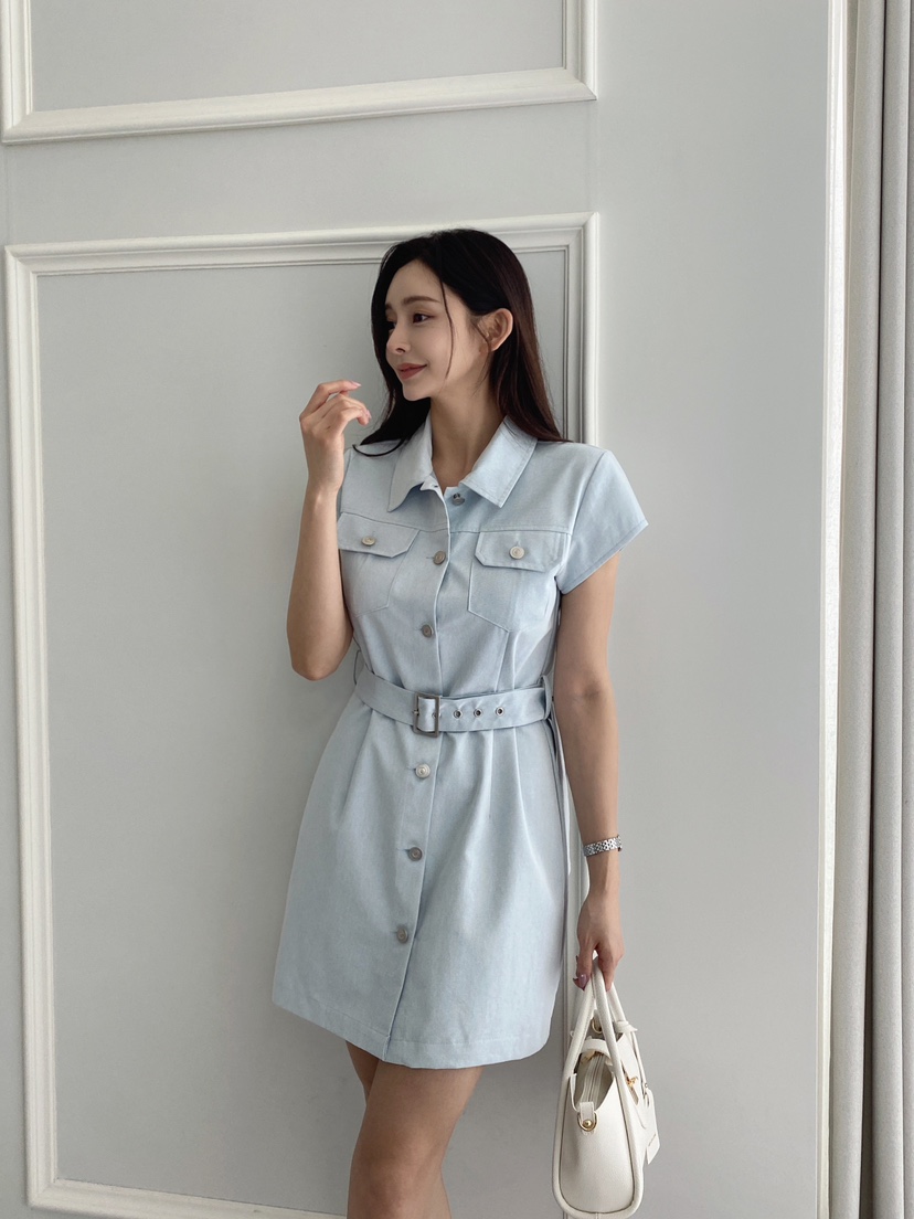 CLOTH韓國㊣直郵東大門代購女裝新品休閑人氣時尚連衣裙含腰帶CLOTH連衣裙
