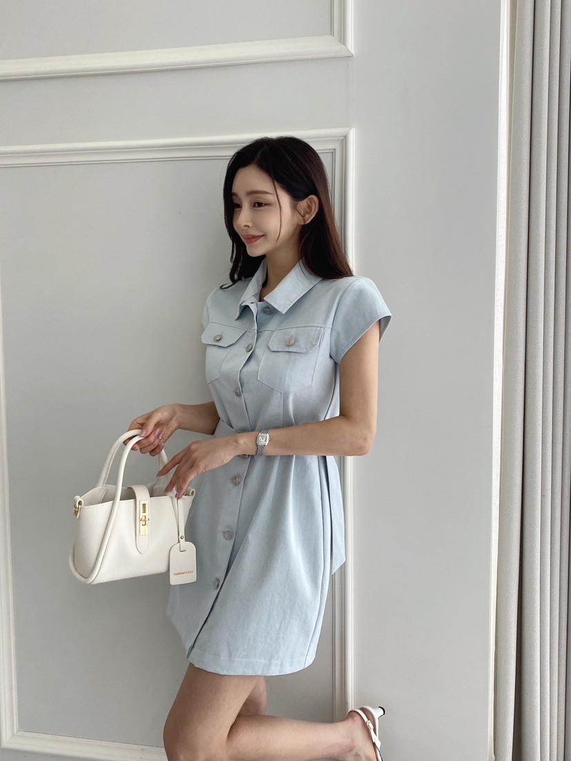 CLOTH韓國㊣直郵東大門代購女裝新品休閑人氣時尚連衣裙含腰帶CLOTH連衣裙