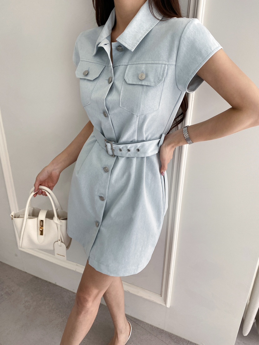 CLOTH韓國㊣直郵東大門代購女裝新品休閑人氣時尚連衣裙含腰帶CLOTH連衣裙