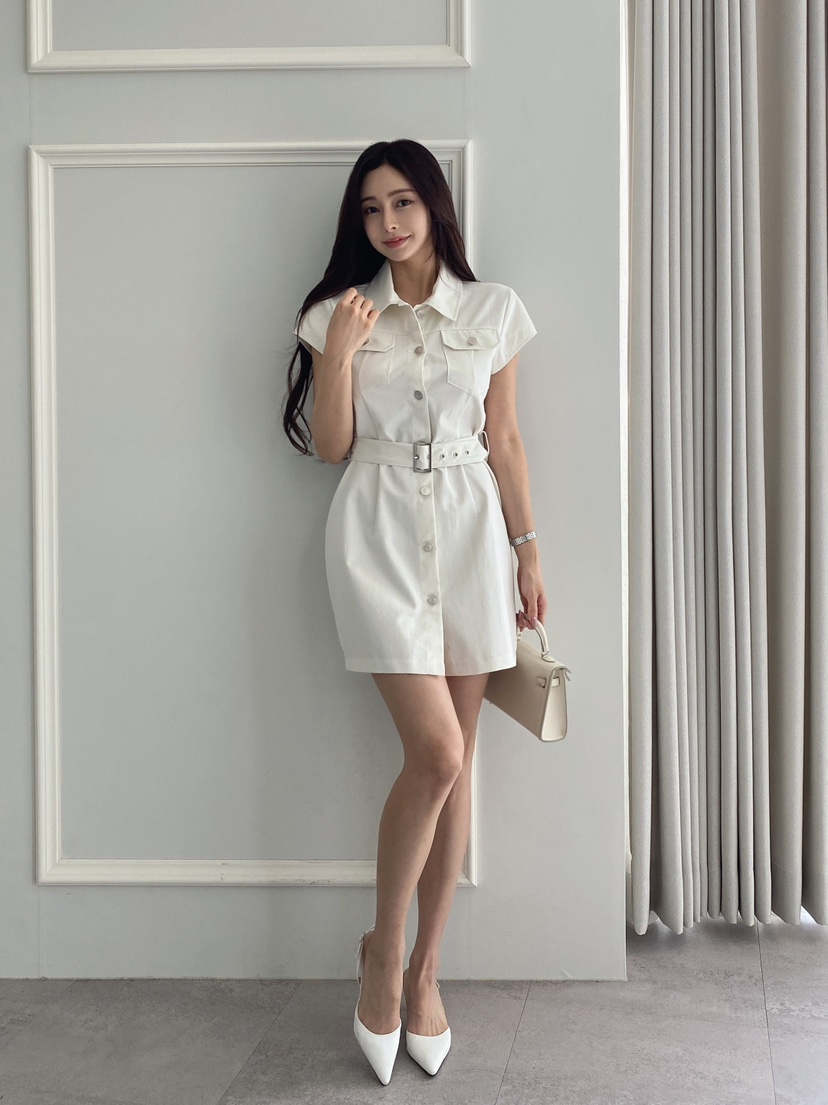 CLOTH韓國㊣直郵東大門代購女裝新品休閑人氣時尚連衣裙含腰帶CLOTH連衣裙