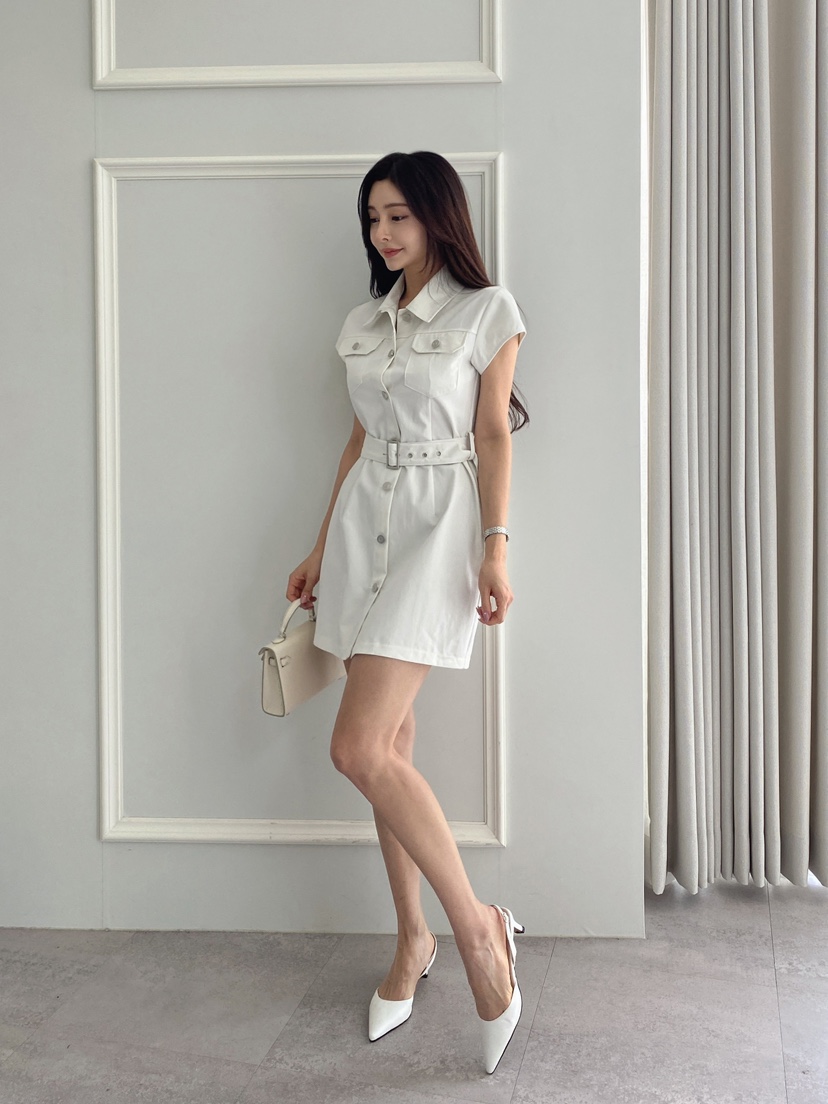 CLOTH韓國㊣直郵東大門代購女裝新品休閑人氣時尚連衣裙含腰帶CLOTH連衣裙