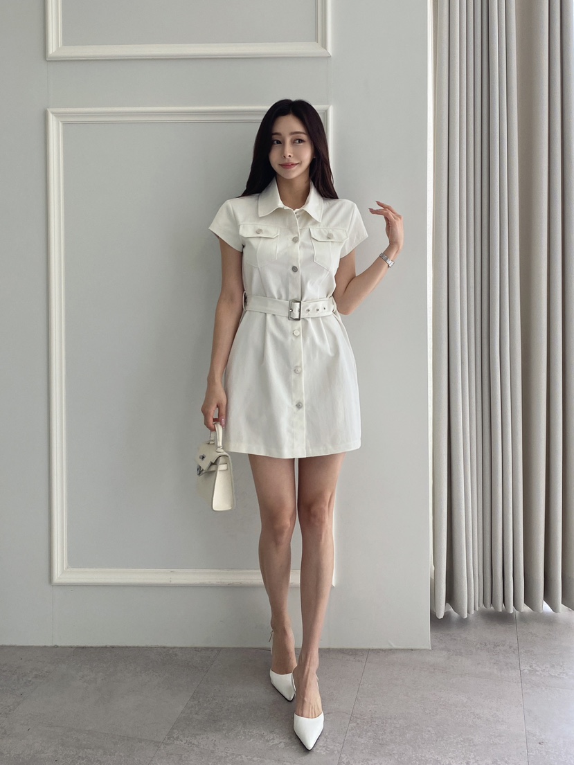 CLOTH韓國㊣直郵東大門代購女裝新品休閑人氣時尚連衣裙含腰帶CLOTH連衣裙