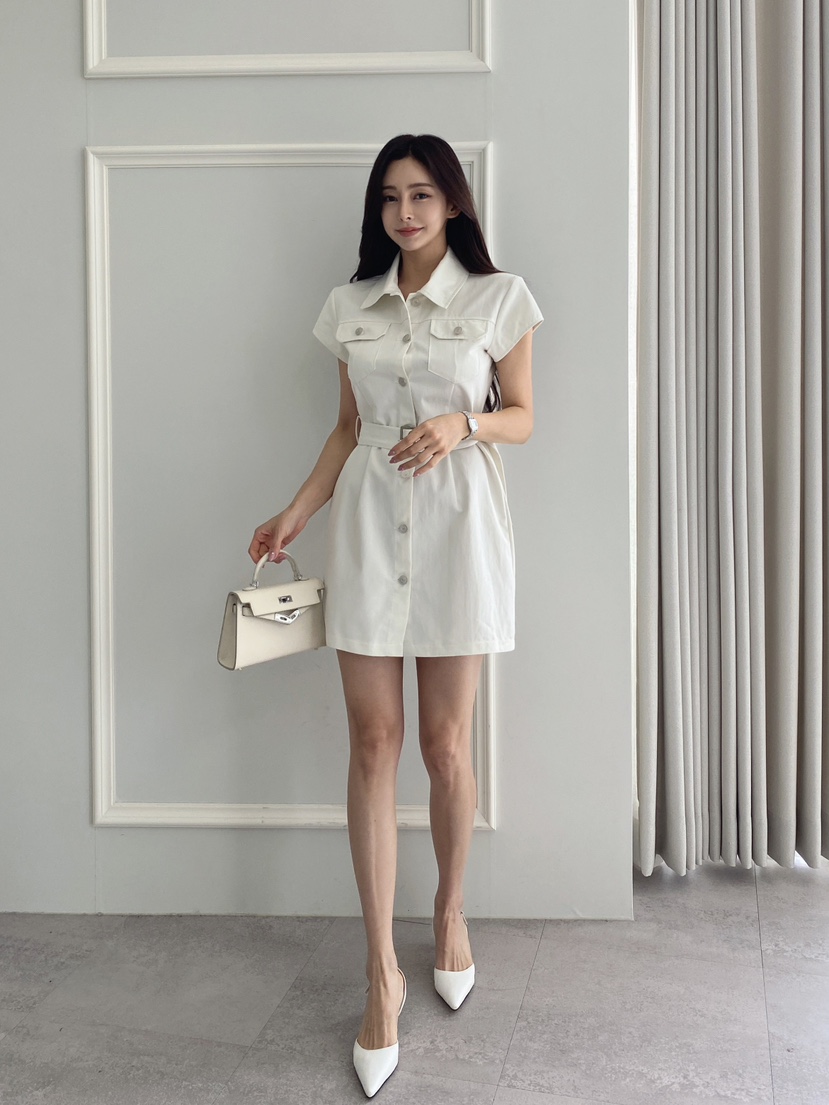 CLOTH韓國㊣直郵東大門代購女裝新品休閑人氣時尚連衣裙含腰帶CLOTH連衣裙