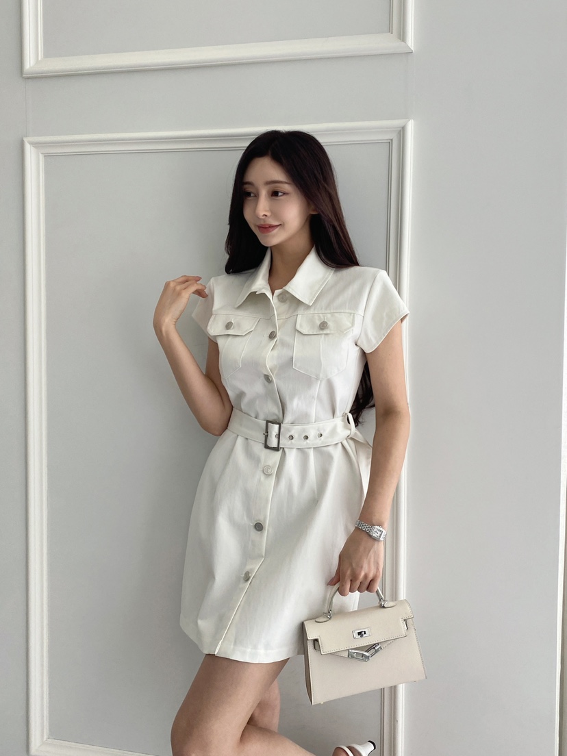 CLOTH韓國㊣直郵東大門代購女裝新品休閑人氣時尚連衣裙含腰帶CLOTH連衣裙