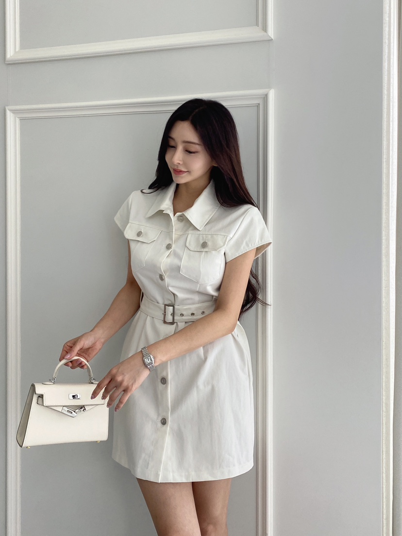 CLOTH韓國㊣直郵東大門代購女裝新品休閑人氣時尚連衣裙含腰帶CLOTH連衣裙
