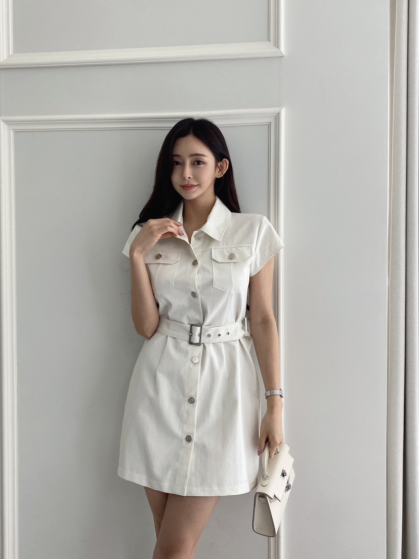 CLOTH韓國㊣直郵東大門代購女裝新品休閑人氣時尚連衣裙含腰帶CLOTH連衣裙