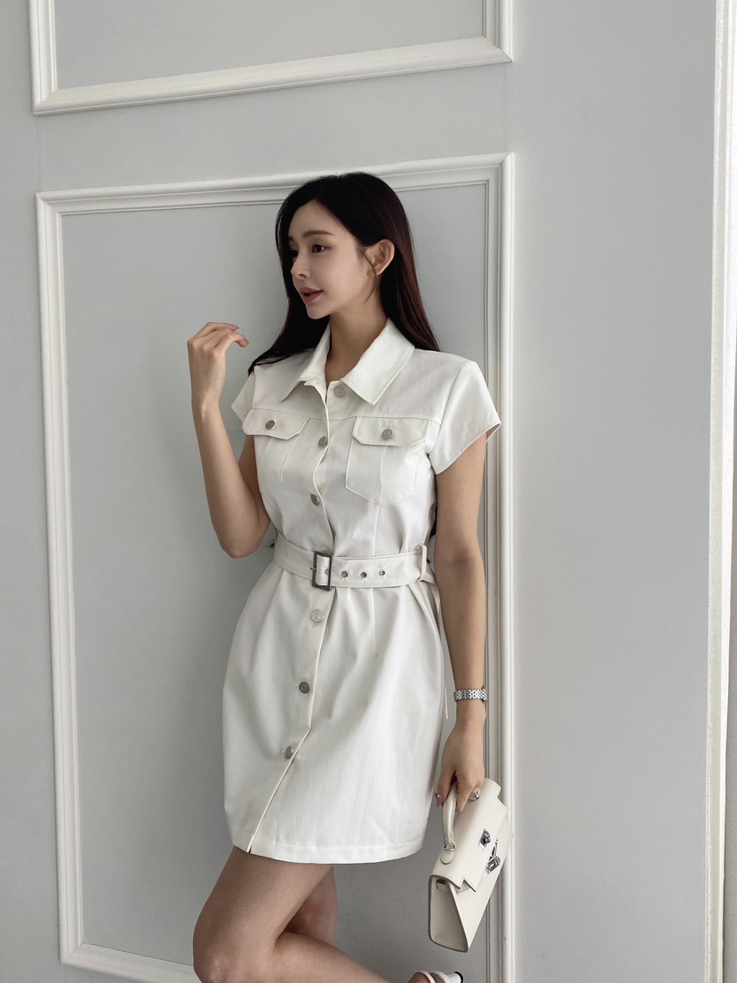 CLOTH韓國㊣直郵東大門代購女裝新品休閑人氣時尚連衣裙含腰帶CLOTH連衣裙