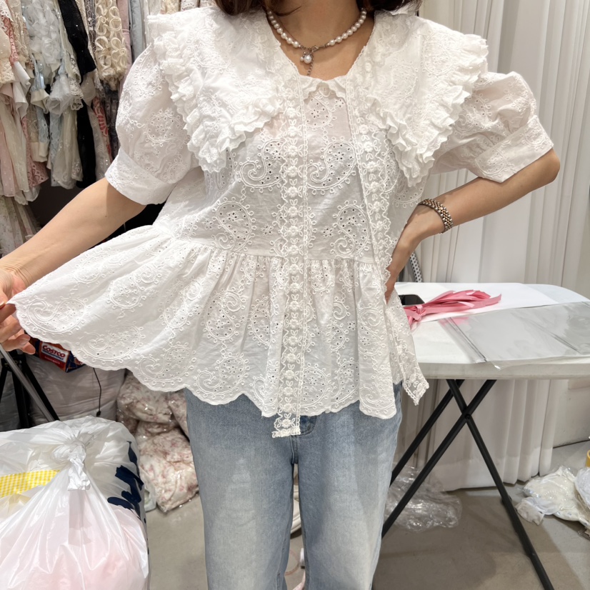 YARD直郵韓國代購㊣女裝新款熱賣25春夏時尚休閑襯衫蕾絲衫YARD襯衫/蕾絲衫圖色2