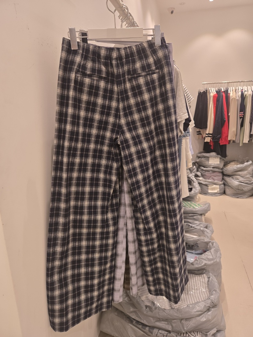 THE SECOND GROW韓國直郵㊣女裝新品熱賣推薦休閑褲格紋綁帶THE SECOND GROW休閑褲