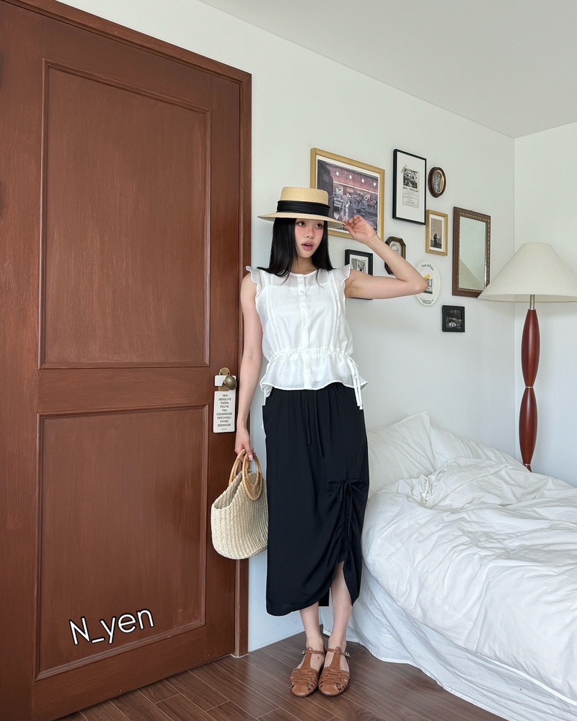 N YEN東大門實拍女裝新品真品25春夏人氣職業吊帶背心荷葉邊N YEN吊帶/背心