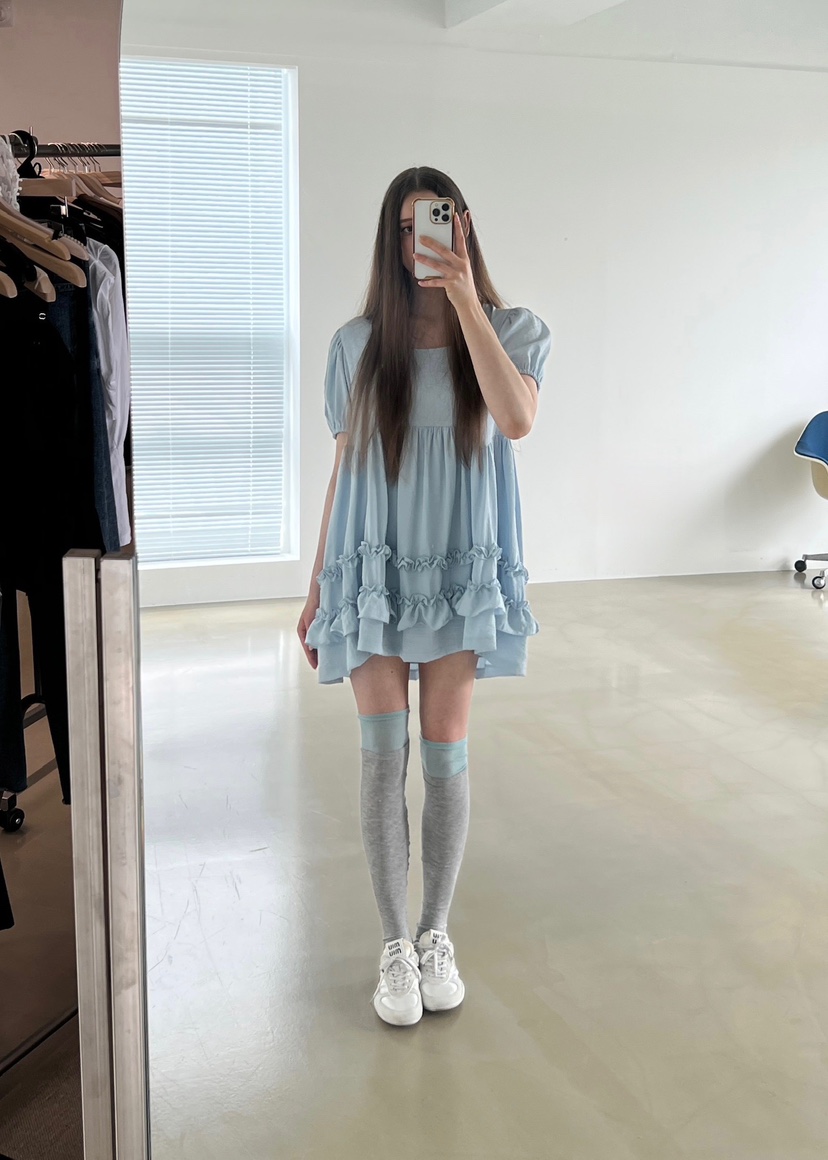 ANOTHER AVENUE韓國代購女士新品25春夏職業休閑連衣裙荷葉邊ANOTHER AVENUE連衣裙