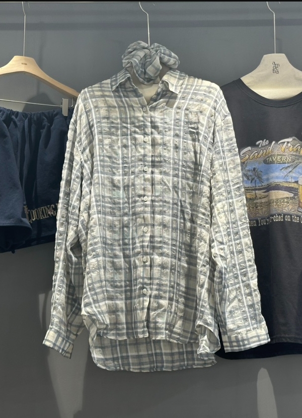 AMOEBA直郵韓國代購㊣女裝新品休閑熱賣襯衫蕾絲衫含頭飾格紋AMOEBA襯衫/蕾絲衫