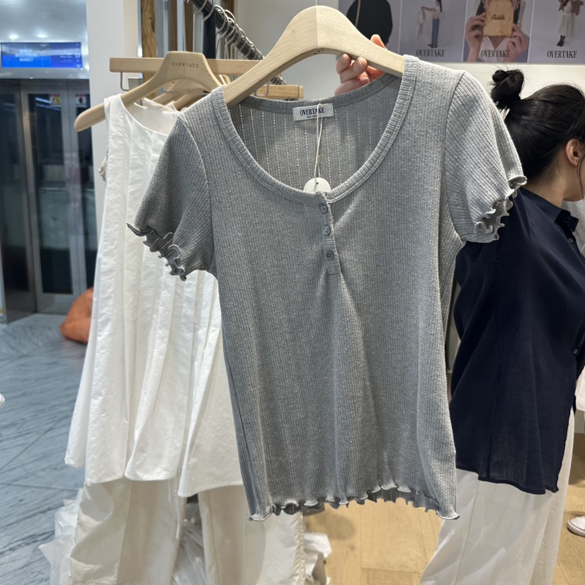 OVERTAKE韓國㊣直郵東大門代購女裝新品休閑推薦熱賣25春夏T恤OVERTAKET恤圖色2