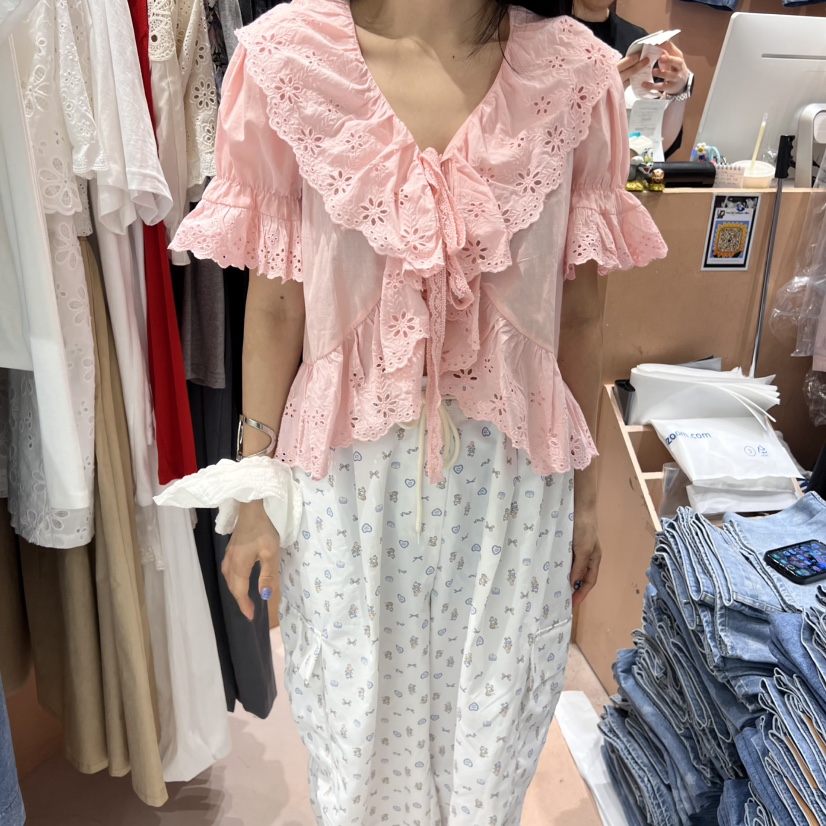 BY FLOW直郵韓國代購㊣女裝新品推薦25春夏時尚襯衫蕾絲衫BY FLOW襯衫/蕾絲衫圖色2