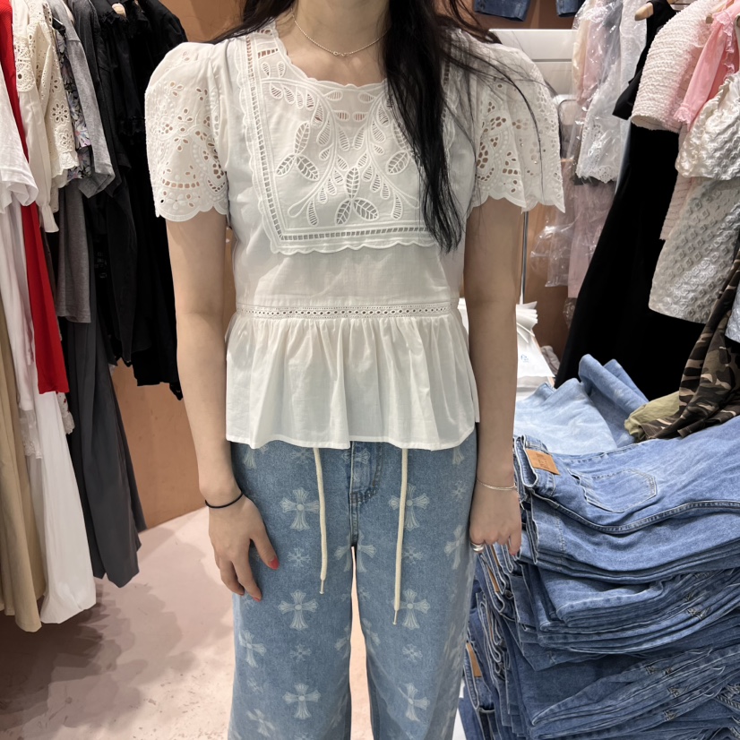 BY FLOW韓國㊣直郵東大門代購女裝新品25春夏休閑襯衫蕾絲衫BY FLOW襯衫/蕾絲衫圖色2